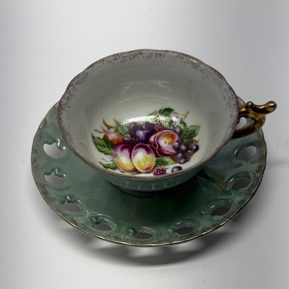 Other - Vintage Fruit Design Teacup and Saucer